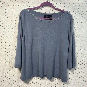 Hillard & Hanson Woman Light Blue Jeweled Scoop Neck Sweater